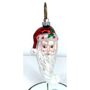 Shiny Brite Glass Santa Head Long Beard 5.25" Vintage